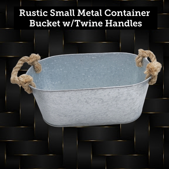 Rustic Design Small Metal Container Bucket w/Twine Handles - Picture 4 of 5